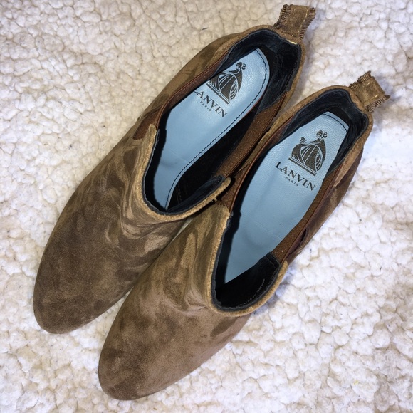 NEW Lanvin Chelsea Suede Wedge Booties Boots - Picture 4 of 8